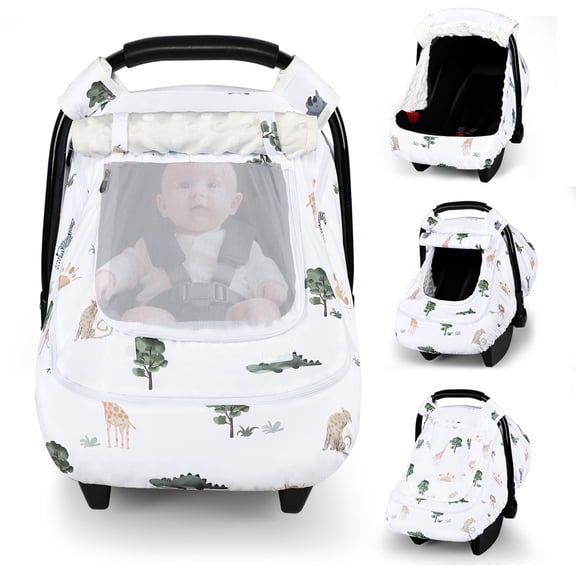 Car Seat Cover Baby, Infant Car Seat Covers Canopy for Baby Girl Boy, Cozy & Windproof Newborn Carseat Covers Soft Dot Backing Stroller Cover with Breathable Mesh Window