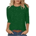 thumbnail image 2 of ClodeEU Women's Round Neck Three Quarter Sleeve Slim Fit Tunic T Shirts With Sequin Green,Womens Plus XXL, 2 of 7