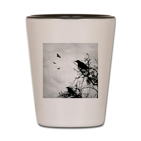 CafePress - Design 43 Crow Silhouette - White/Black Shot Glass, Unique and Funny Shot Glass