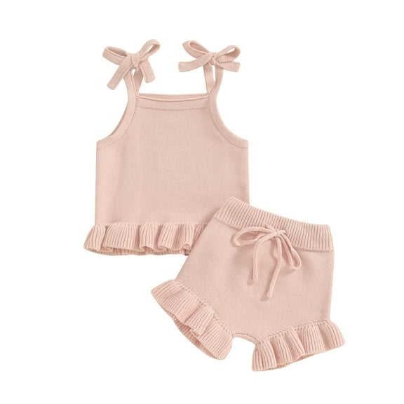Bagilaanoe 2pcs Newborn Baby Girl Knit Shorts Set Sleeveless Cami Tops Shorts 3M 6M 12M 18M Infant Casual Summer Clothes