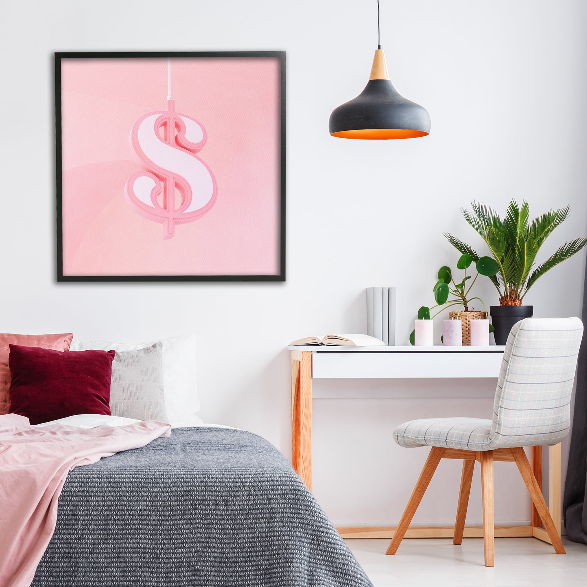 Pink Pastel Dollar Sign Black Framed Giclee Art, design by LISH Creative