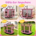 thumbnail image 6 of 60" Kids Trampoline with Safety Enclosure Net, Basketball Hoop, Adjustable Gymnastics Bar and Rings, SHINPT Mini Indoor and Outdoor Trampoline, Pink, 6 of 8