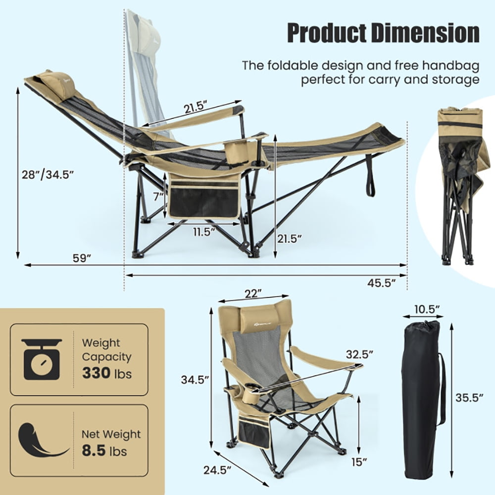 Aimee Lii Camping Lounge Chair with Detachable Footrest Adjustable Backrest, Portable Folding Chair, Khaki Aimee Lii Camping Lounge Chair with Detachable Footrest Adjustable Backrest, Portable Folding Chair, Khaki