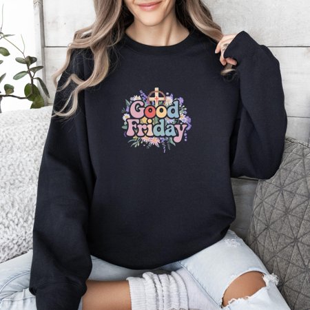 Good Friday Cross Jesus Flower Holy Week Christian Easter Sweatshirt, for men & women, up to size 5XL