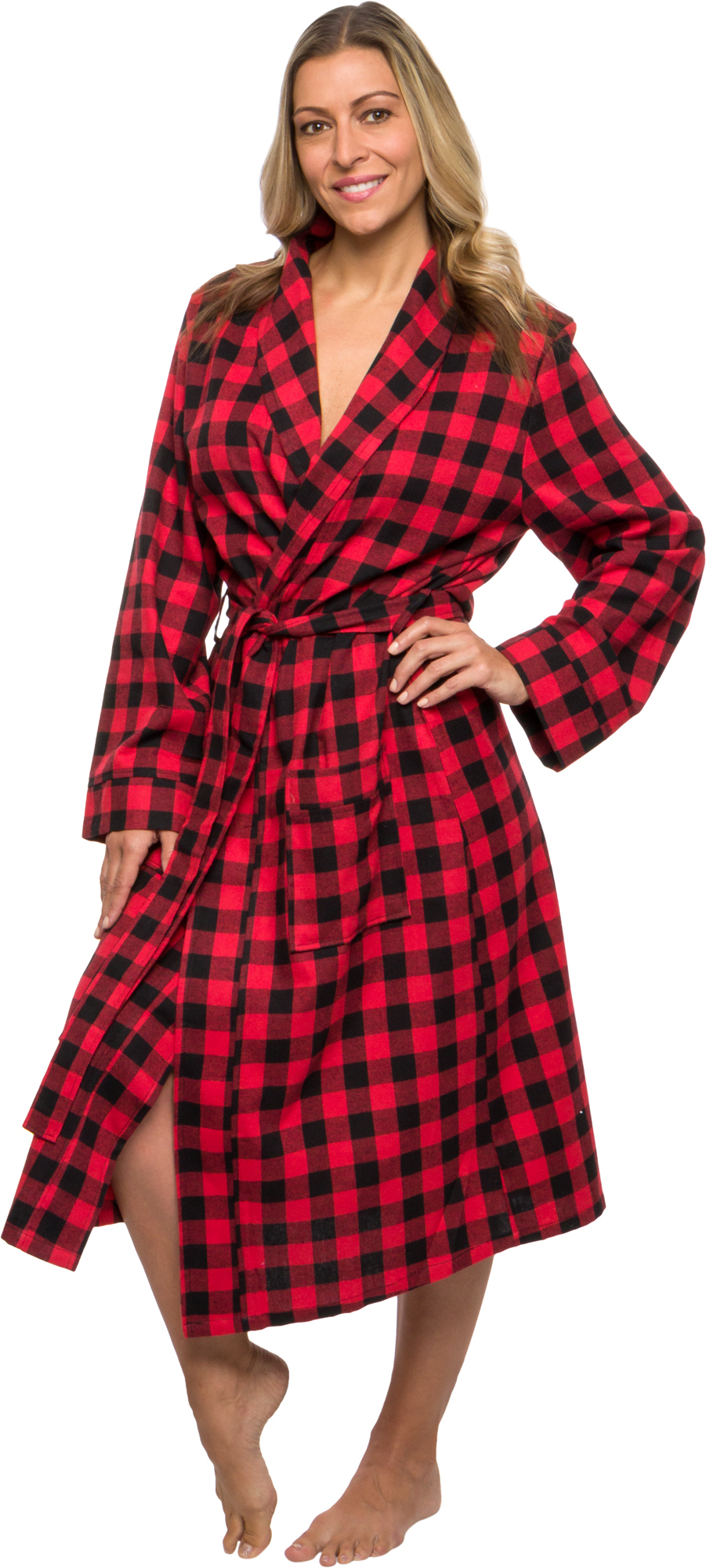 Silver Lilly Buffalo Plaid Hooded Robe For Women Medium Length Luxury