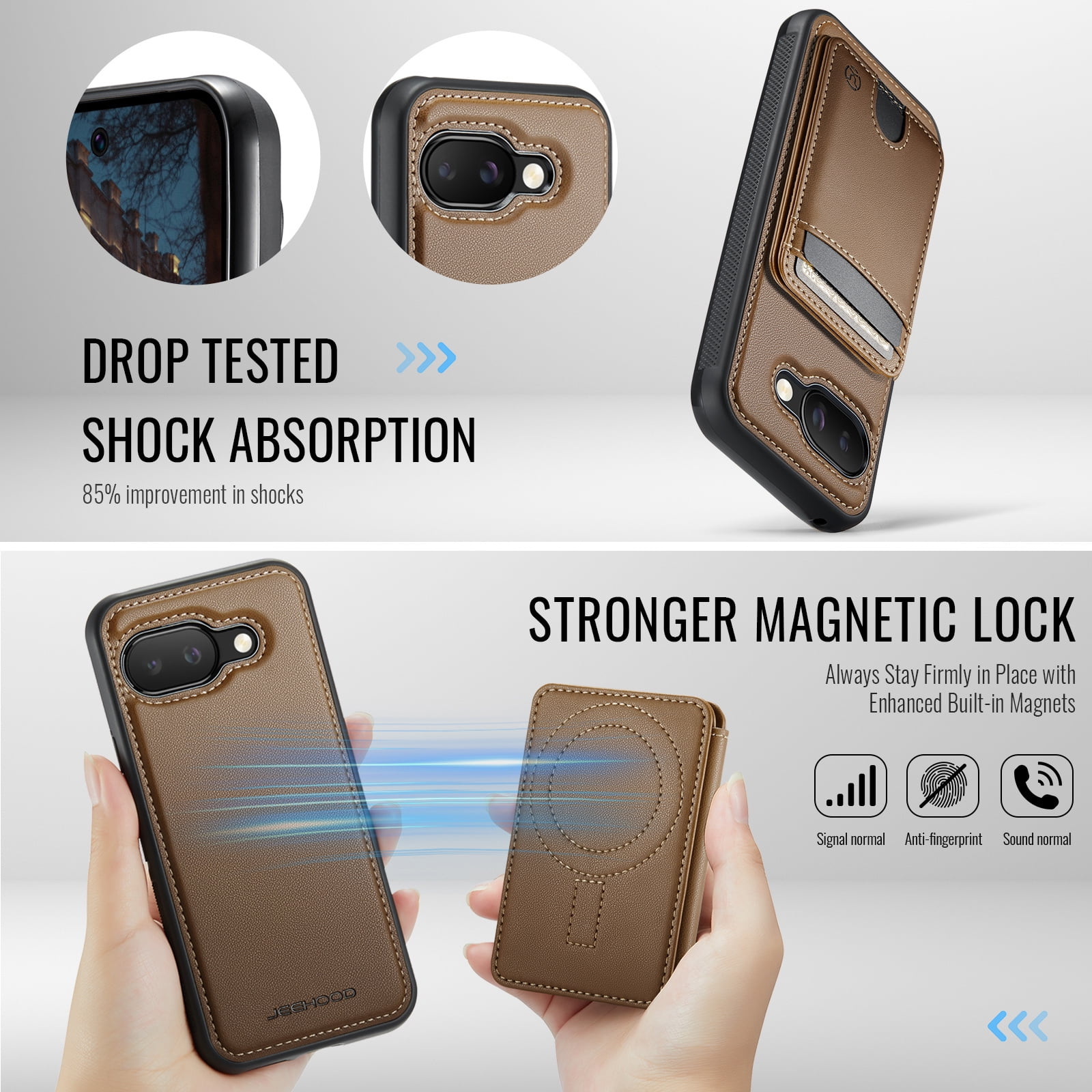 For Google Pixel 10A Phone Case,2-in-1 Magnetic Removable Flip Card Holder,Compatible With Mag-Safe,Anti-Scratch PU Leather,With Card Slots,Kickstand,Shockproof Durable Phone Case,Brown