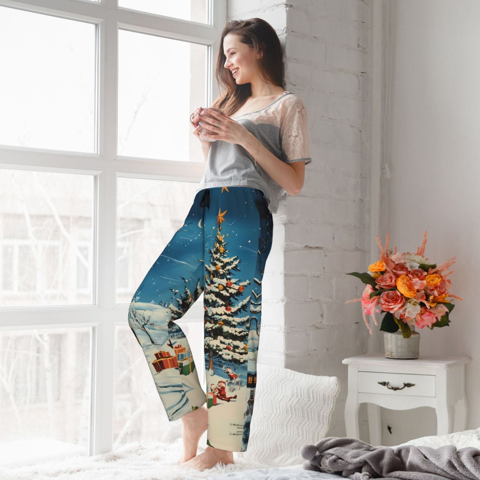 Christmas naughty Santa's elves Pajama Pants Women - Soft Breathable Sleep & Lounge Pants for Women, Comfy Casual Pj Pants Bottoms with Pockets