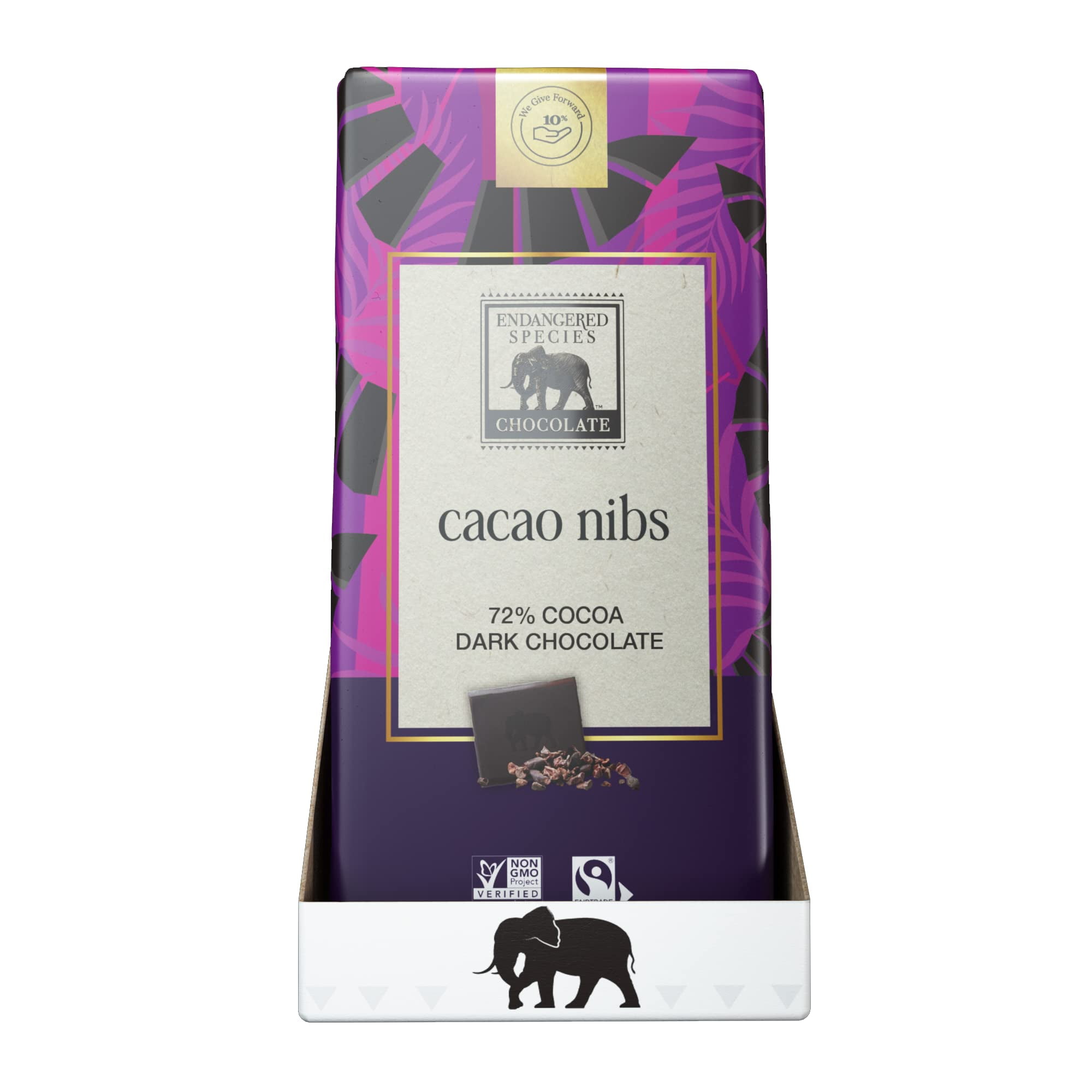 Endangered Species Chocolate Dark Chocolate with Cocoa Nibs Bar, 3 Ounce - 12 per case.