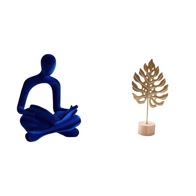 Figura de pensador abstracto, escultura de hoja de metal, resina, hierro, flocado, base de madera, figura artística de hoja, adecuada para dormitorios