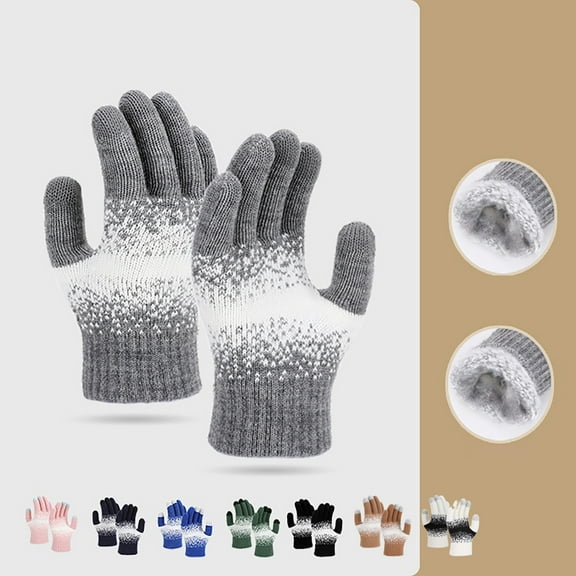 Msgweeeg Womens Gloves Winter Mens Gloves Winter Women's Winter Knitted Wool Five-finger Warm Gloves Plus Velvetand Thick Touch Screen Gloves for Cold Weather, Windproof,and Insulation