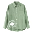 thumbnail image 4 of Holzkary Linen Sets for Women 2 Piece Retro Plus Size Linen Shirt Set Loose Pants 2 Piece Outfits Sets Button Down Long Sleeve Shirts and Long Pants Summer Casual Vacation Loungewear Green M, 4 of 6