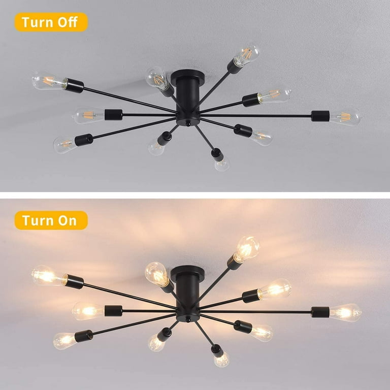 Garwarm Semi Mount Ceiling 10-Light Modern Black Sputnik Chandelier Industrial Ceiling Lamp Kitchen Dining Room Living Room Bedroom Foyer Lighting Fixture - Walmart.com