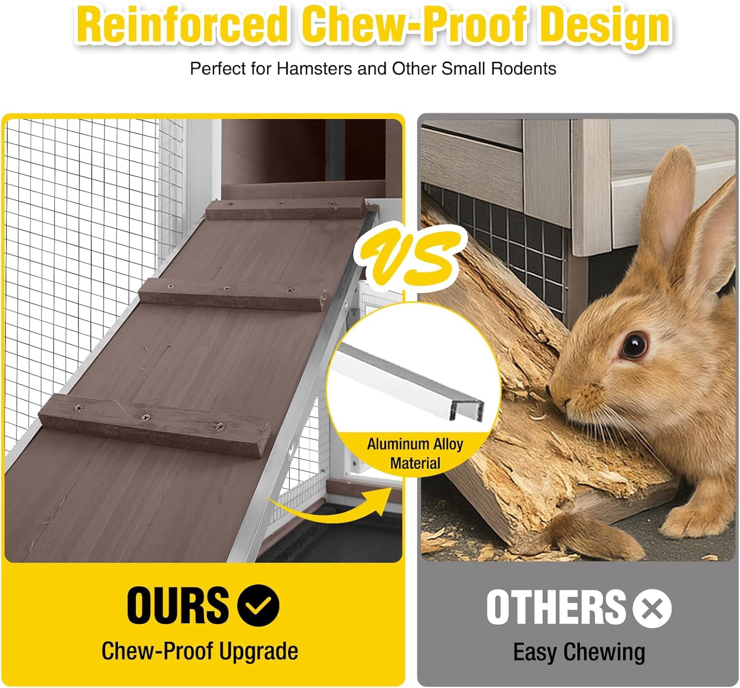 Aivituvin Rabbit Cage Indoor Outdoor Bunny Hutch on Wheels, 2 Story Wood Guinea Pig Cages with 2 Deeper Pull Out Trays