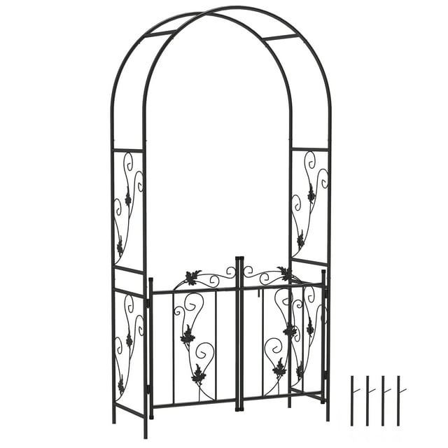 Outsunny 7ft Steel Garden Arch with Double Gate, Garden Arbor Trellis Black