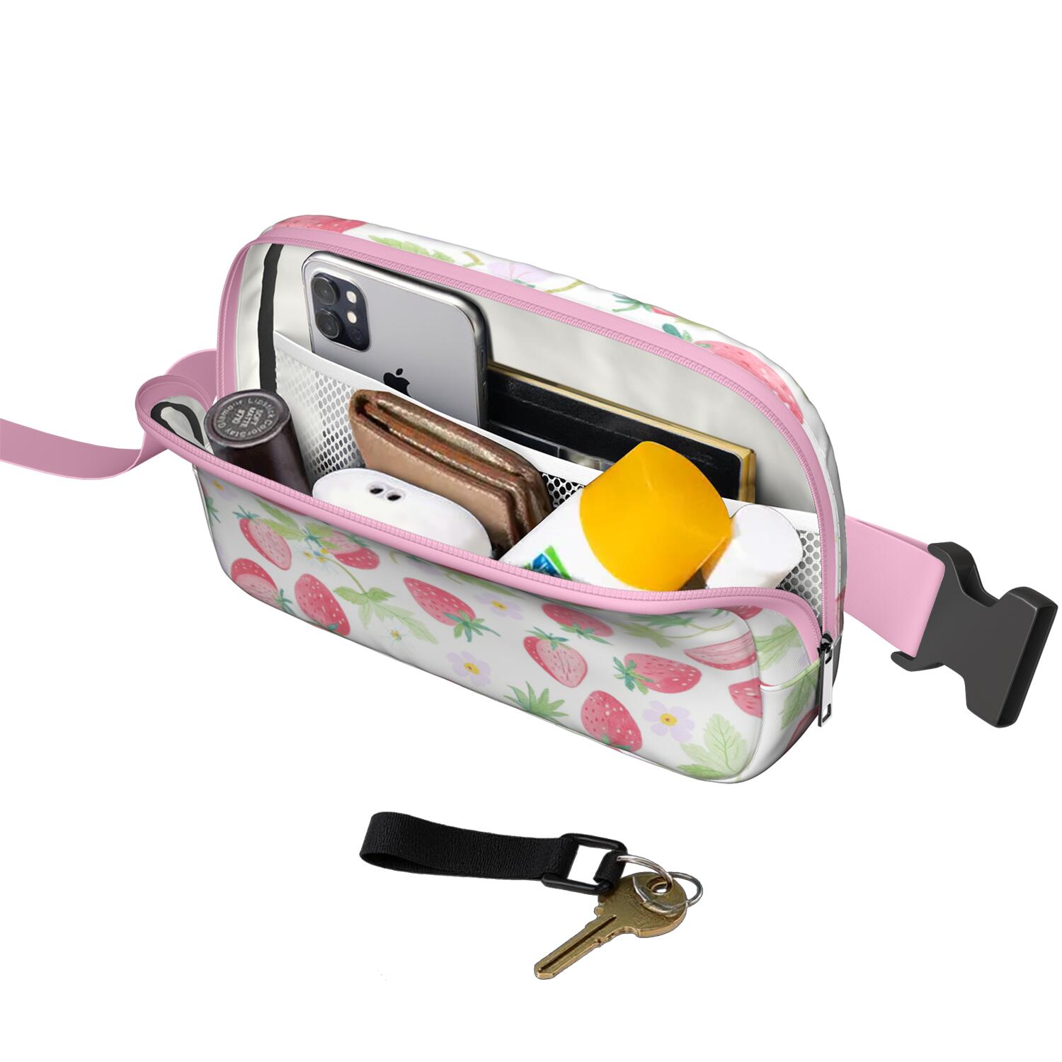 Crossbody Belt Bag Strawberry Fruit Fashion Belt Bag Small Cross Body Bags for Women Casual Waist Packs with Adjustable Strap Waterproof Belt Bag for Workout Running Travelling