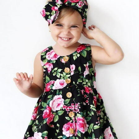 

Carolilly Cute Newborn Baby Girl Floral Print Dress Summer Sleeveless Sundress Princess Party Clothes