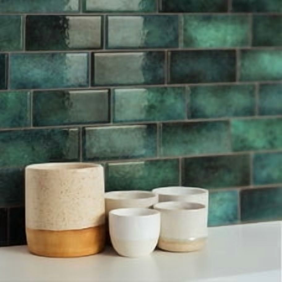 Smart Tiles Peel and Stick Backsplash, 5 Adhesive Tiles, Metro Blue/Green, 11.55"x8.38"