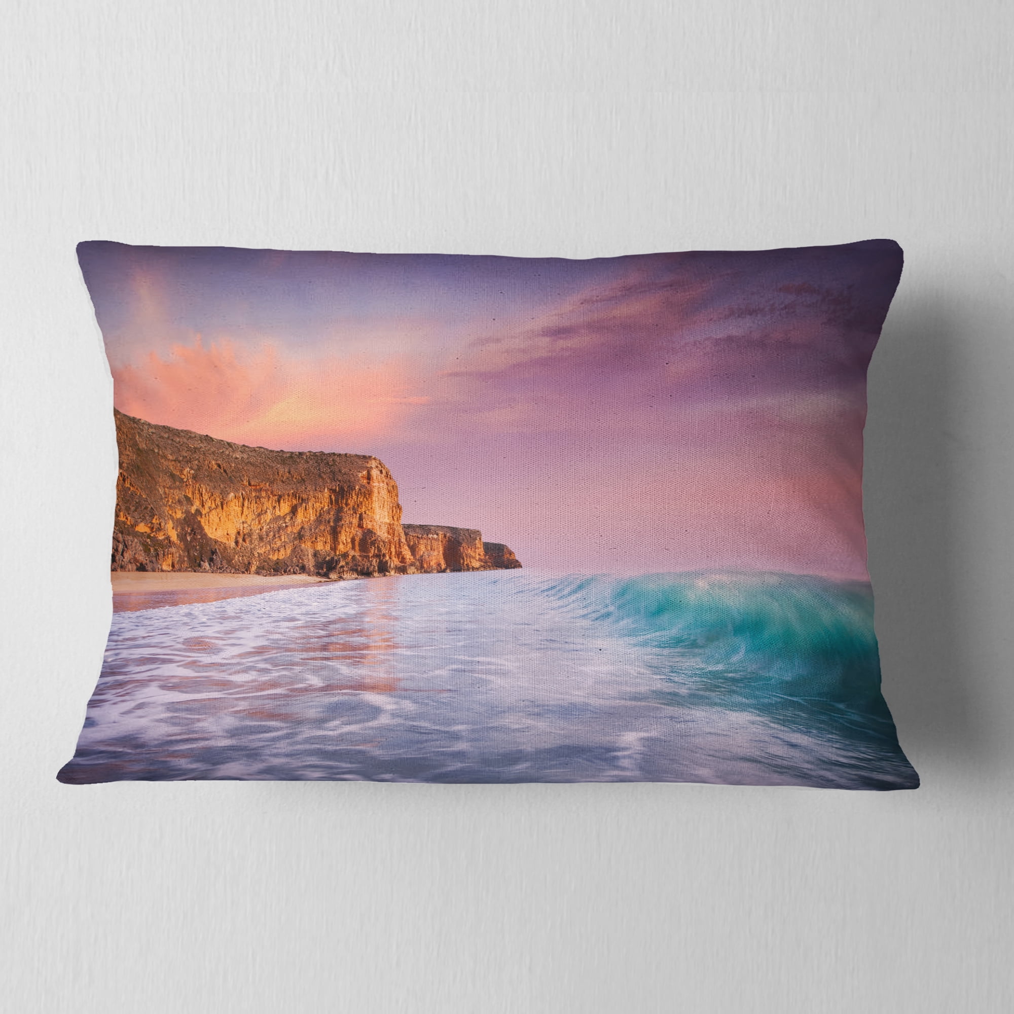 Designart Beautiful Paradise Sunset - Seascape Throw Pillow - 12x20