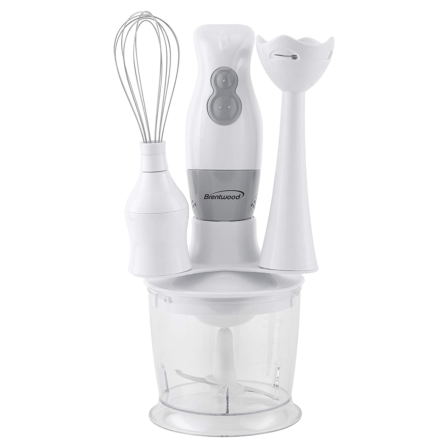 Brentwood Appliances HB-38W 2-Speed Hand Blender And Food Processor With Balloon Whisk (White)