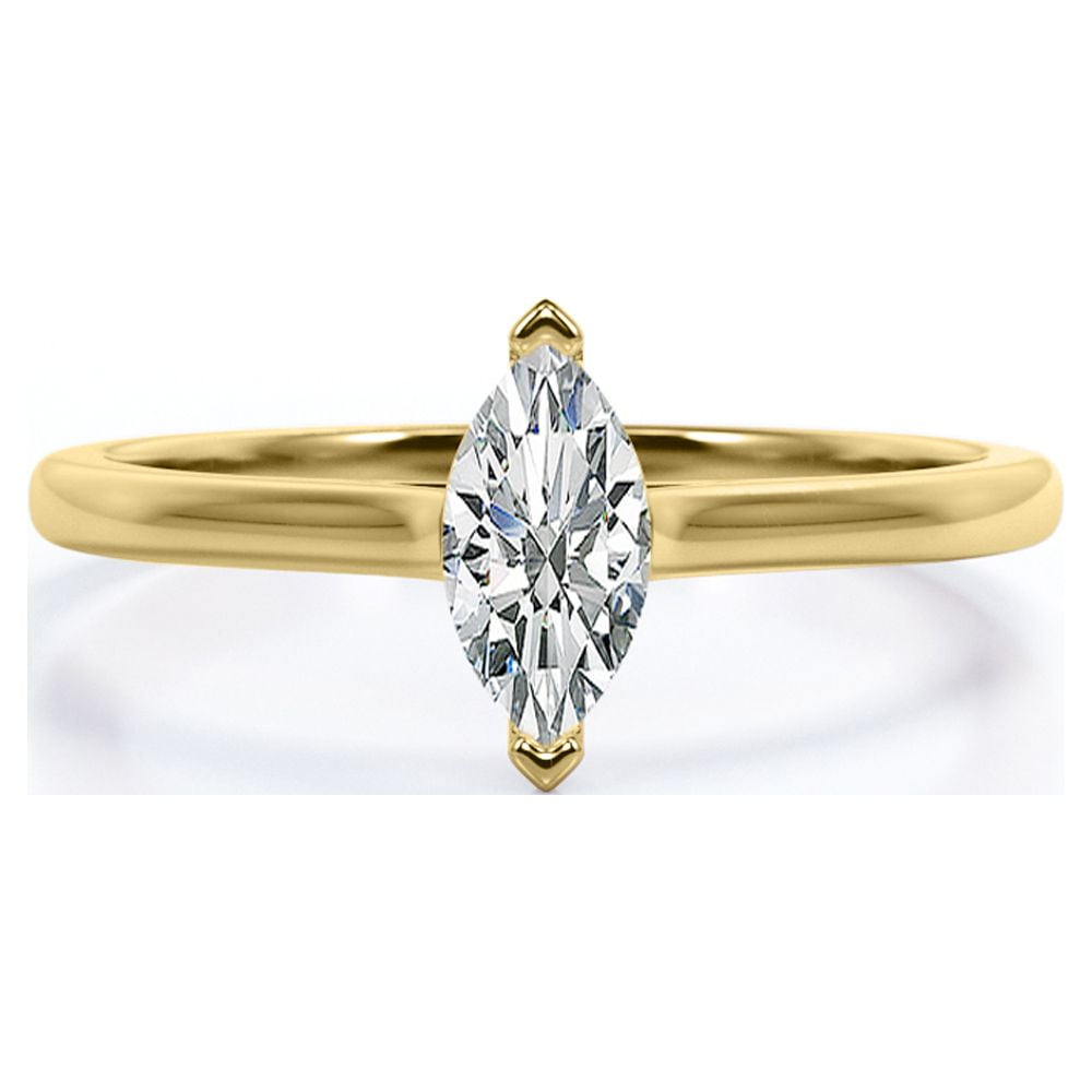 JeenMata 1 Carat Unique Marquise Cut Solitaire Engagement Ring in 18K Yellow Gold Plating over Silver