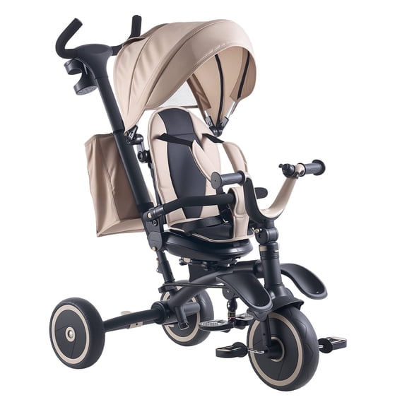 KFFKFF 7-in-1 Toddler Tricycle & Stroller for Ages 18 Months to 5 Years, Kids Trike with Push Handle, Adjustable Canopy, Rotating Seat, and Storage, Ideal Gift for Boys and Girls