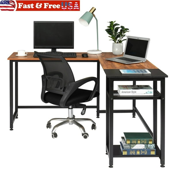 [US IN STOCK] 3 Tiers Roling Computer Desk with Keyboard Tray and