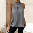 thumbnail image 2 of Breezora Women's Satin Halter Neck Tank Top Solid Color Elegant Party Wear for Summer XL Size Grey, 2 of 5