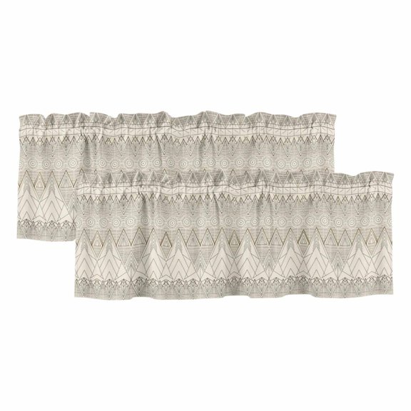 Beige Boho Curtain Valances for Windows, Kitchen Valance Window Treatments Panel 2 Pack, Vintage Ethnic Tribe Abstract Art Rod Pocket Short Curtains for Bathroom Bedroom 42 x 18 Inch