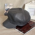 thumbnail image 2 of CoCopeaunts Newsboy Cap Plain Leather Beret Caps Men Women Vintage Artist Painter Octagonal Newsboy Hat Solid Autumn Winter Hat, 2 of 8