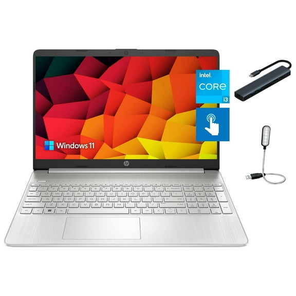 Restored HP Pavilion 15.6" HD (1366 x 768) Touch Laptop, 8GB RAM, 256GB SSD Storage, Intel Core 1215U Processor, Windows 11 Home, Silver with Mazepoly Ac (Refurbished)