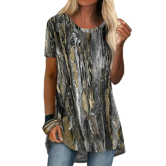 Gvmfive Women Short Sleeve Printing Casual Blouse Loose Tunic T Shirt Tops