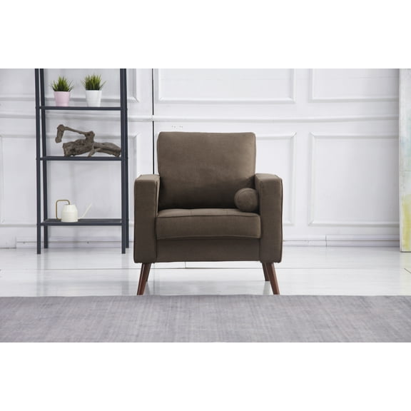 Brown Stationary Fabric Tufted Seat Chair with Arm Pillow