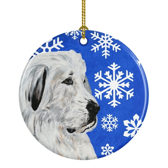 Carolines Treasures SC9786CO1 Great Pyrenees Winter Snowflakes Ceramic Ornament 3 in multicolor