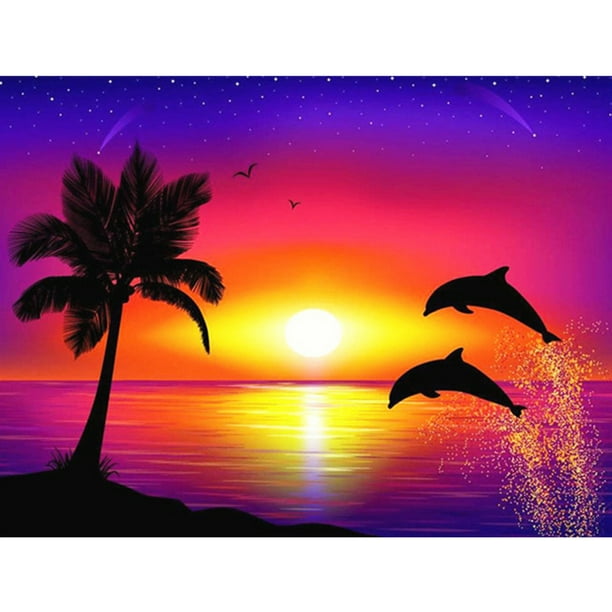 Jocestyle Diy Sunset Dolphin Resin Full Drill Square Diamond Painting Kit Zqf1062 Walmart Com