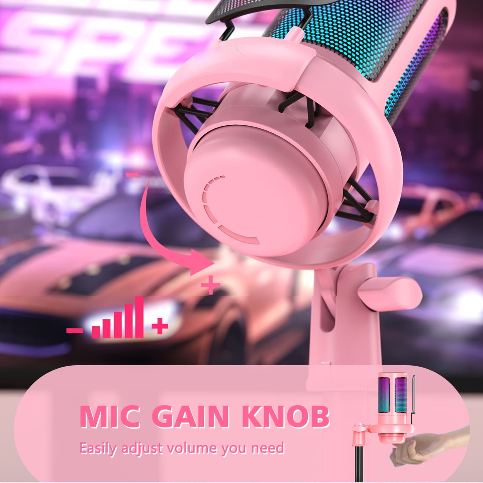 Aveek Gaming Microphone, Podcast Condenser Microphone, Streaming Mute Button, Twitch, Online Chat, PC Gamer RGB Computer Microphone, for Streaming and Podcasting
