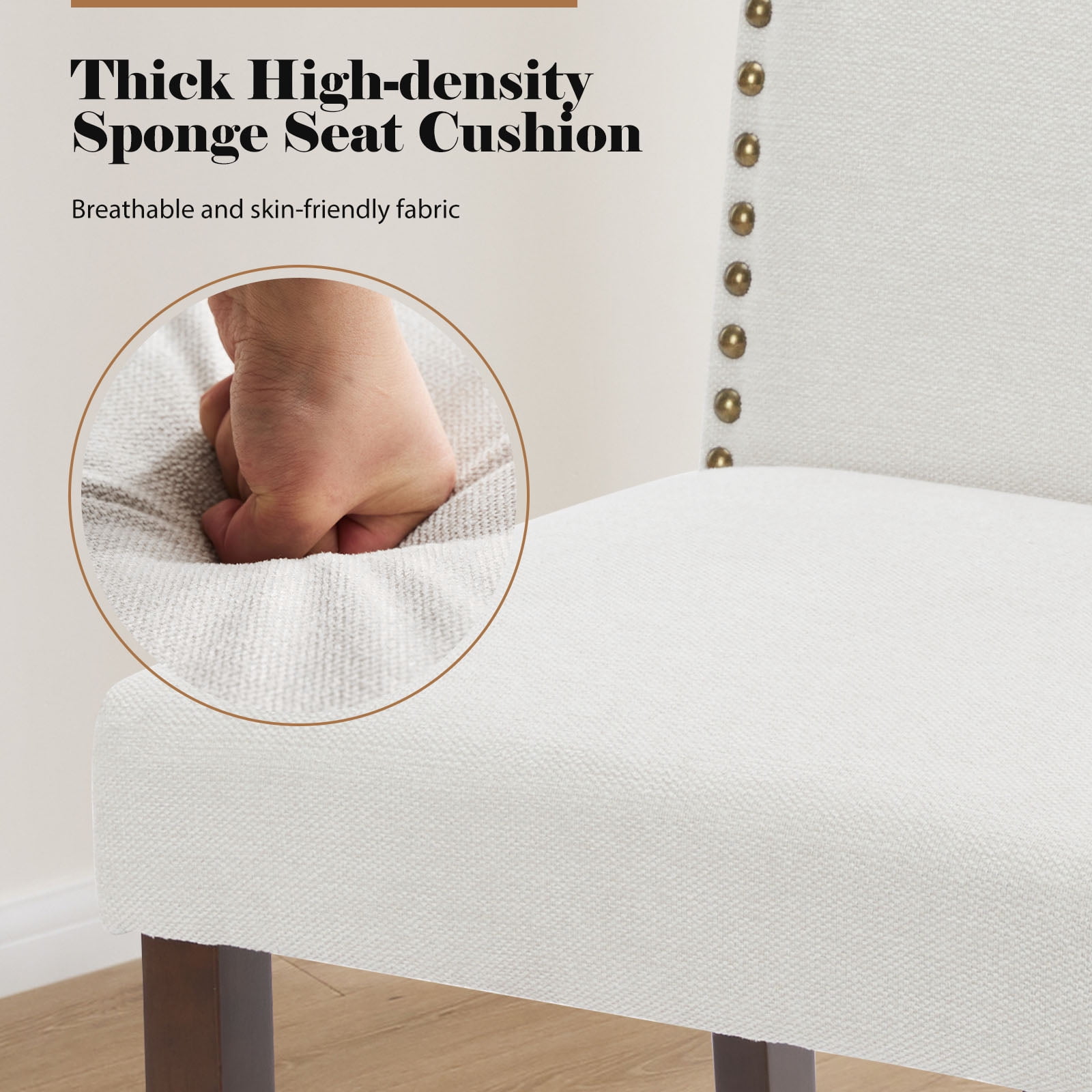 Armless Dining Chairs with Upholstered Fabric Nailhead Trim and Solid Wood Legs, 2PCS