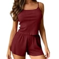 thumbnail image 2 of siminsem Women's Ribbed Knit Pajama Set 2 Piece Lounge Sleepwear Soft Stretchy Loungewear with V Neck Top and Wide Leg Pants Comfy Home Pjs, Wine,XXXL, 2 of 5