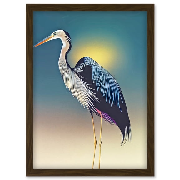 Heron Sunrise Bird Illustration Artwork Framed Wall Art Print A4