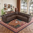 thumbnail image 2 of Chesterfield L-Shaped Sofa, PU Leather Sectional Couch with Rolled Arms and Nailhead, 99" Modern 5 Seat Tufted Corner Couch, Dark Brown, 2 of 9