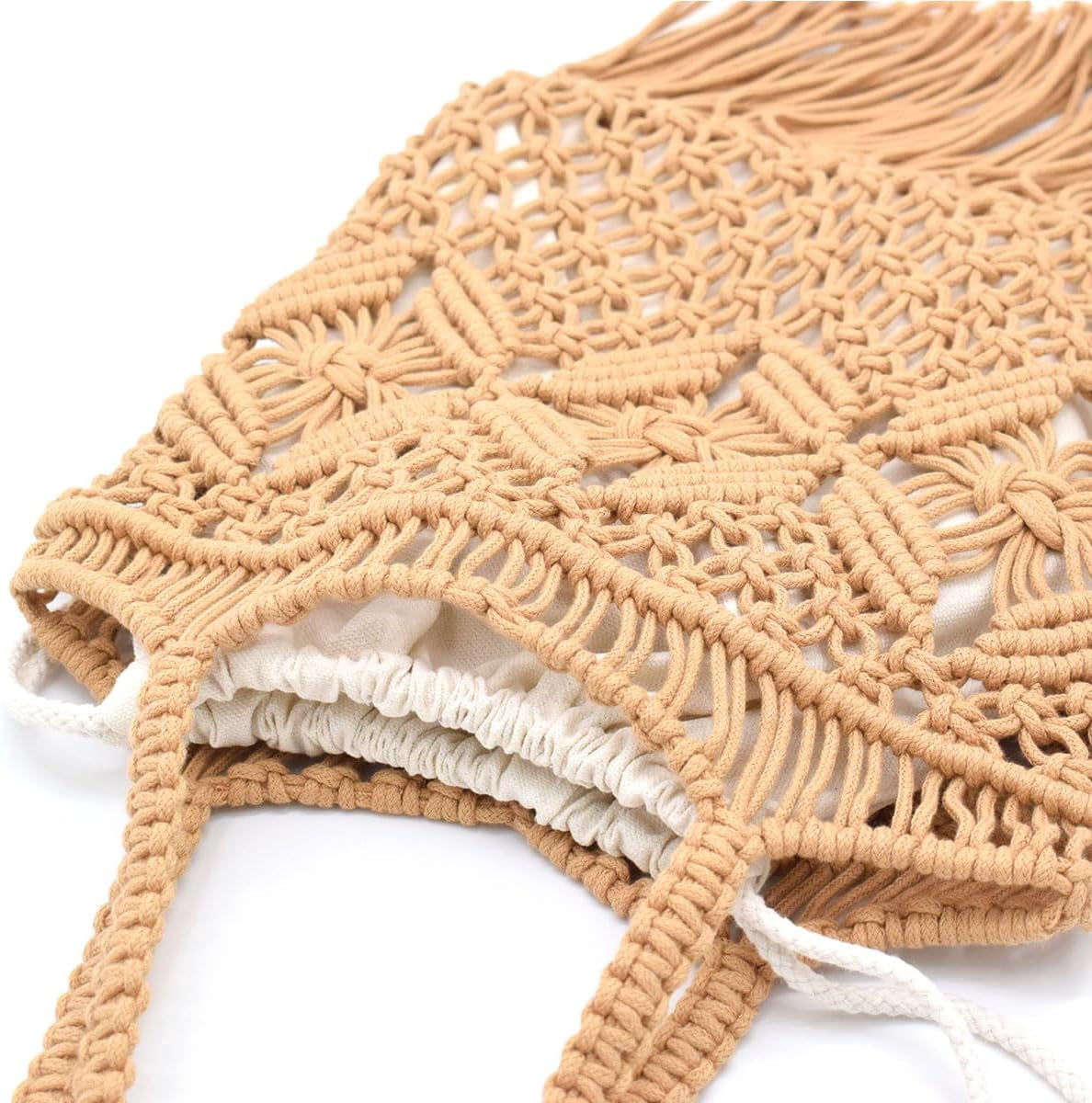 Boho Crochet Summer Handbag Handmade Cotton Rope Knit Shoulder Bags for Women Bohemia Tote for Travel