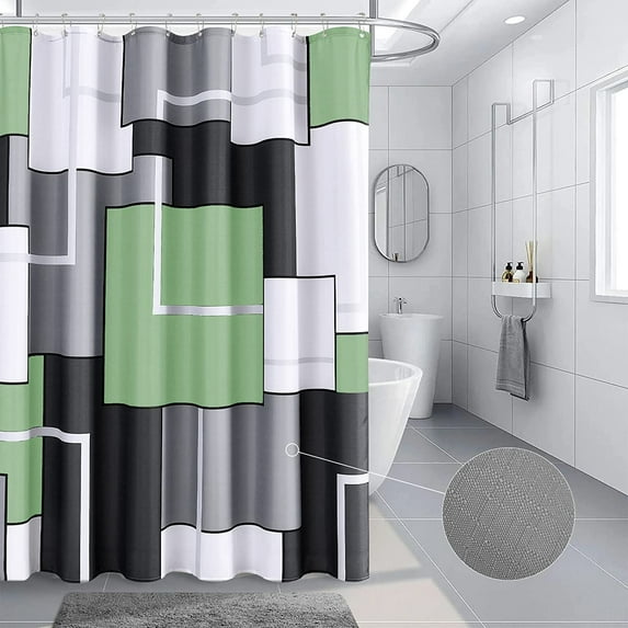 Sage Green Shower Curtain Set with Hooks Black and White Shower Curtains for Bathroom Green Modern Geometric Bath Curtains Decorative Gray Shower Curtain Water Repellent, 72x72 Sage Green