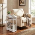 thumbnail image 2 of End Table for Narrow Space, 3 Tier Narrow Side Tables Modern Sofa Table with Storage Shelf, Bedside Table Slim Nightstand with Magazine Rack Living Room Home Office,White, 2 of 11