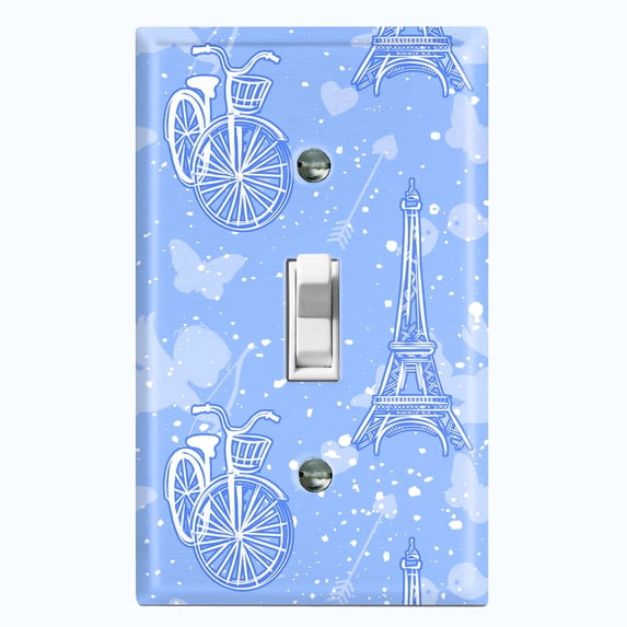 Metal Light Switch Plate Cover Romantic Paris Eiffel Tower Bicycle Cupid Blue PRS018