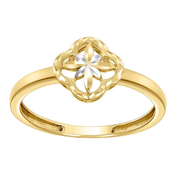 14k Two-tone Gold Womens Clover Good Luck Ring 8.9x1.7mm Wide Ring for Women - 1.6 Grams