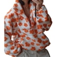 thumbnail image 2 of Sudadera de Otoño para Mujer, de Felpa Suave con Estampado Floral, con Cremallera y Capucha Naranja M, 2 of 8