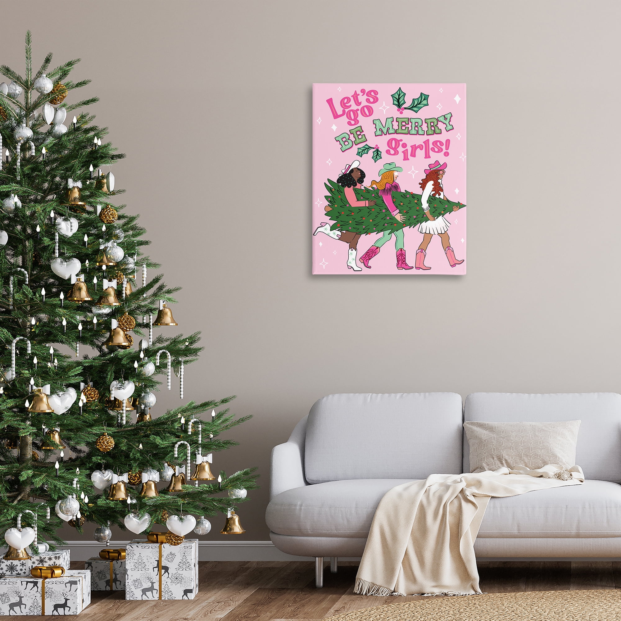 Stupell Industries Be Merry Christmas Cowgirls Holiday Painting Gallery Wrapped Canvas Art Prints Wall Art, 30 x 40