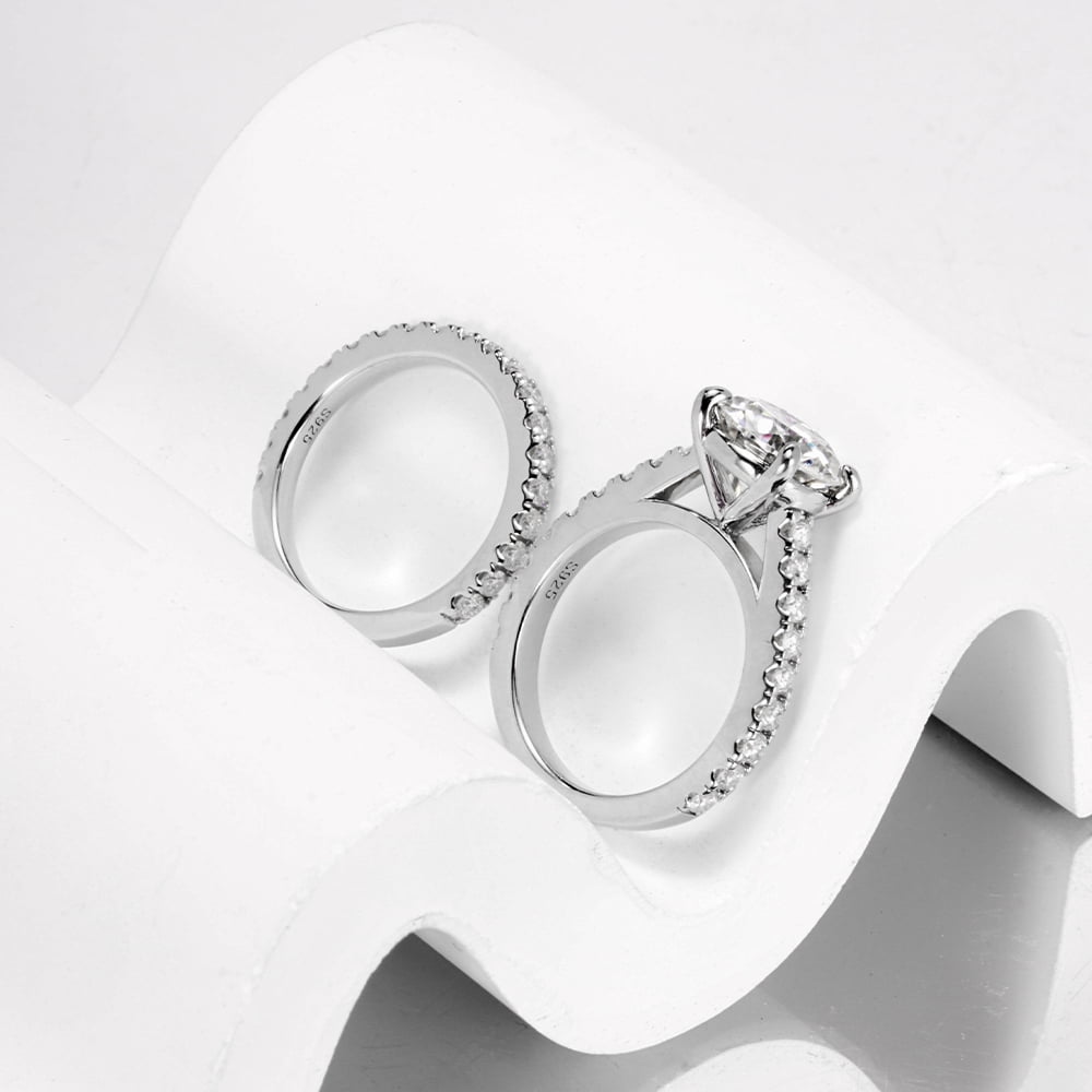 Total 4.15ct D Color Round Moissanite Engagement Rings for Women Wedding Band VVS1 Sterling Silver Bridal Sets