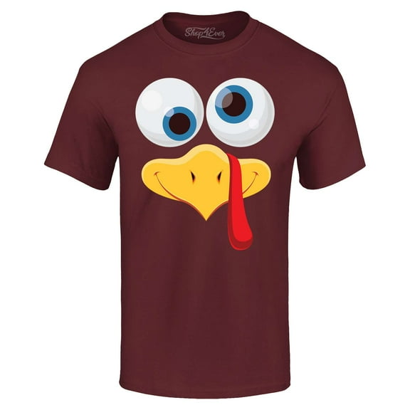 Shop4Ever Men's Silly Turkey Face Funny Thanksgiving Graphic T-shirt Medium Maroon