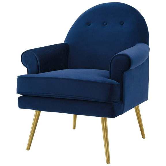 Contemporary Modern Urban Designer Living Room Lounge Club Lobby Accent Side Chair Armchair, Velvet Fabric Metal Steel, Navy Blue