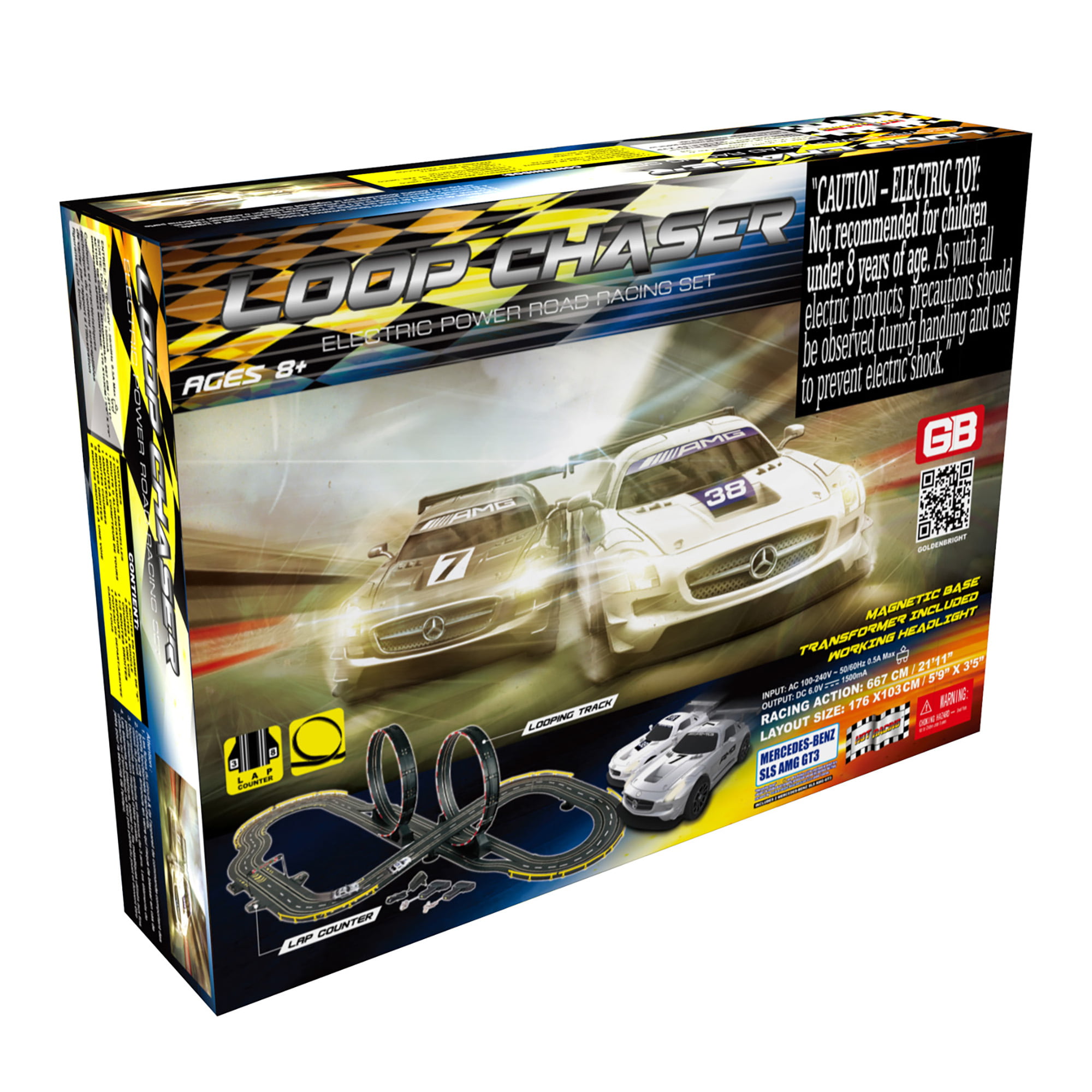 Electric Powered Golden Bright Loop Chaser Road Racing Set 